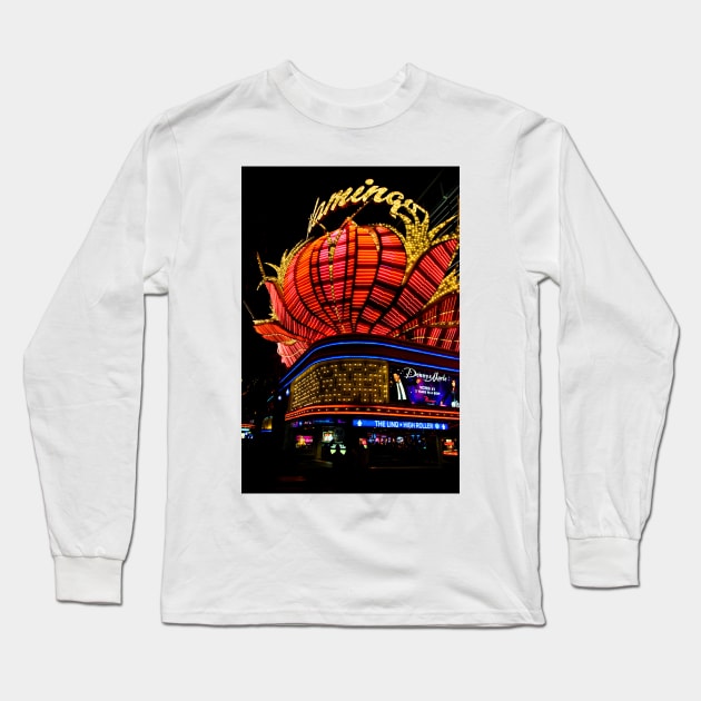 Flamingo Hotel Neon Signs Las Vegas America Long Sleeve T-Shirt by AndyEvansPhotos